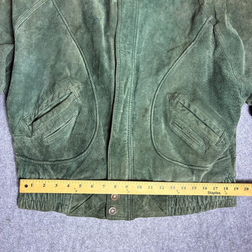 Vintage G-III Leather Fashions Green Suede Bomber Jacket Mens Medium Distressed